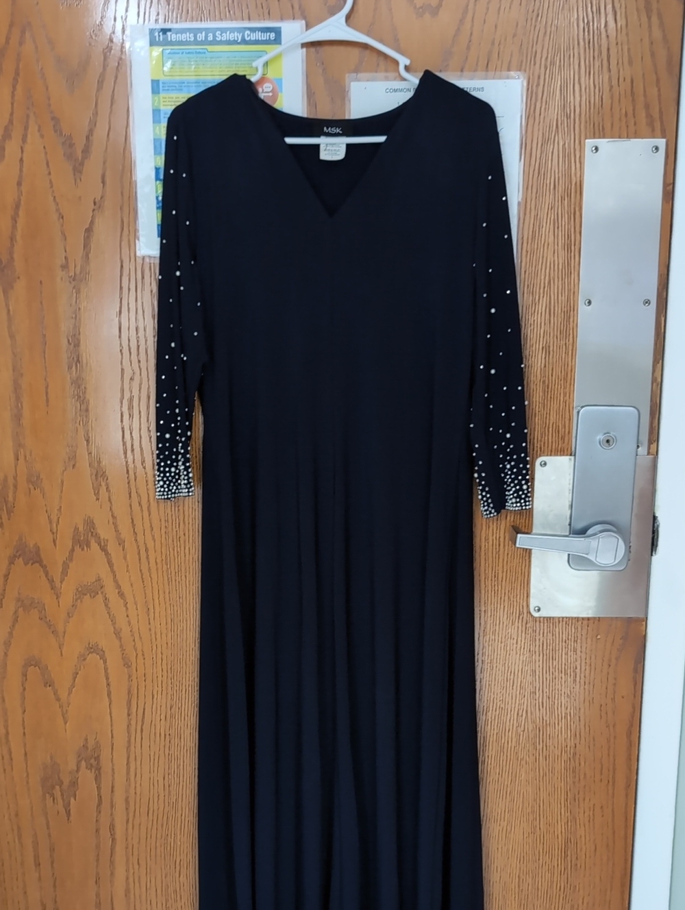 MSK Black Maxi Dress with V-Neck and Beaded Sleeve Detail